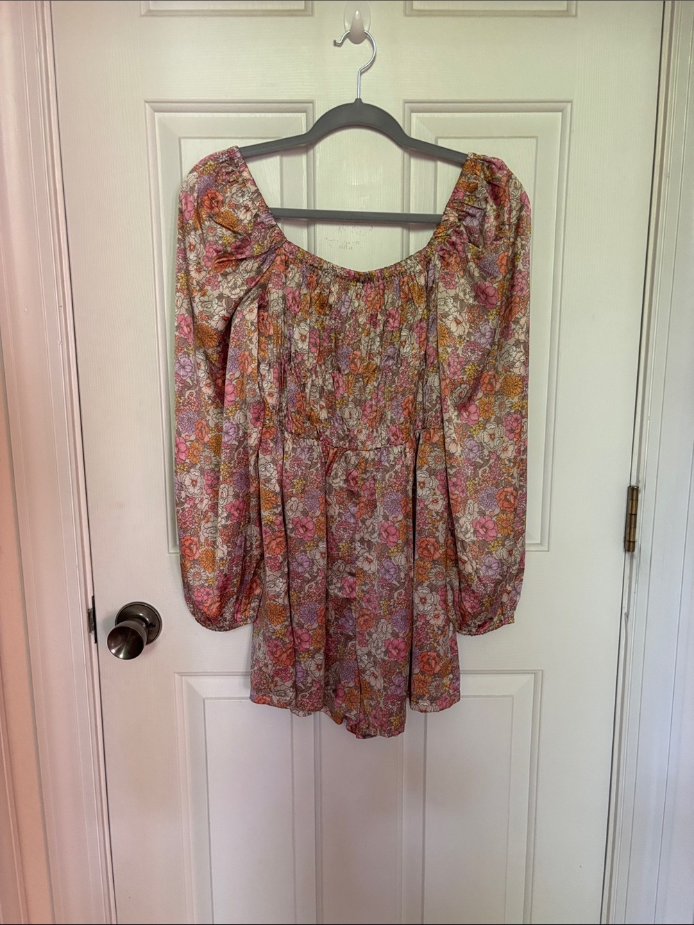 Baevely Floral Smocked Peasant Romper - Pink Multi